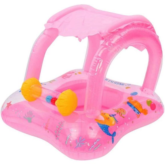 Baby Kid Summer Inflatable Pool Seat Boat Type Cartoon Bell with Sun Shade Canopy Swimming Ring Float Floating Pool Toy for Baby 6 Months-6 Years Old _Perfect Gift