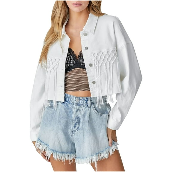 Patlollav Women's Winter Coats Lapel Sequin Long Sleeve Tassel Jacket