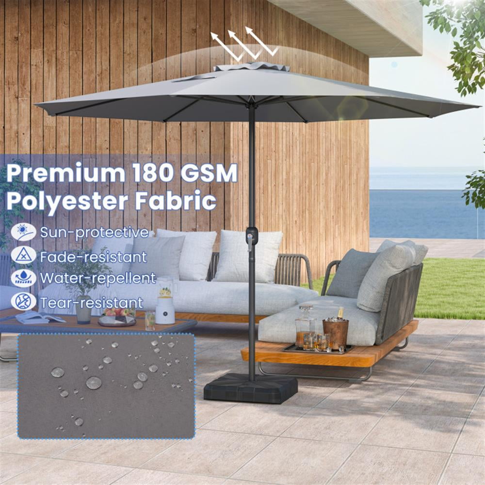 Resenkos Outdoor Garden Umbrella,Market Umbrella,12 Feet Patio Umbrella with Crank Handle and 8 Sturdy Ribs-Gray