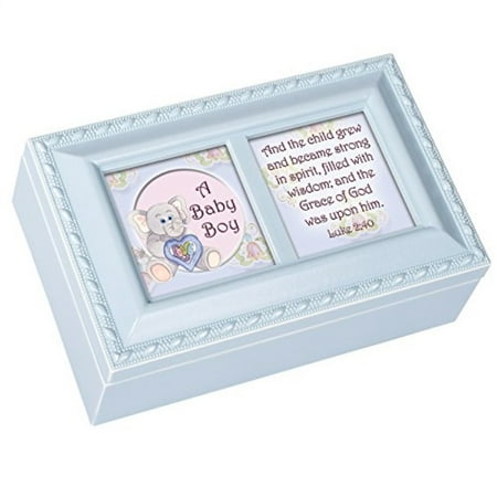 - Cottage Garden A Baby Boy Distressed Blue Petite Music Box / Jewelry Box Plays Jesus Loves Me