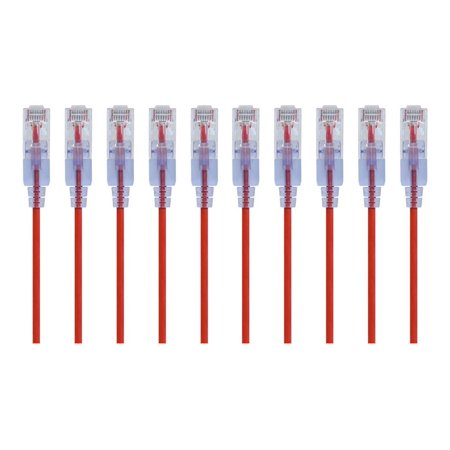 UPC: 0889028069684 | Monoprice SlimRun – Patch cable – RJ-45 (M) to RJ-45 (M) – 6 in – 0.1 in – UTP – CAT 6a – molded  snagless  stranded – red (pack of 10)