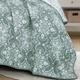 thumbnail image 3 of Teal & White Medallion Pattern 3-Piece Reversible Cotton Matelasse Bedspread Set，Queen, 3 of 4