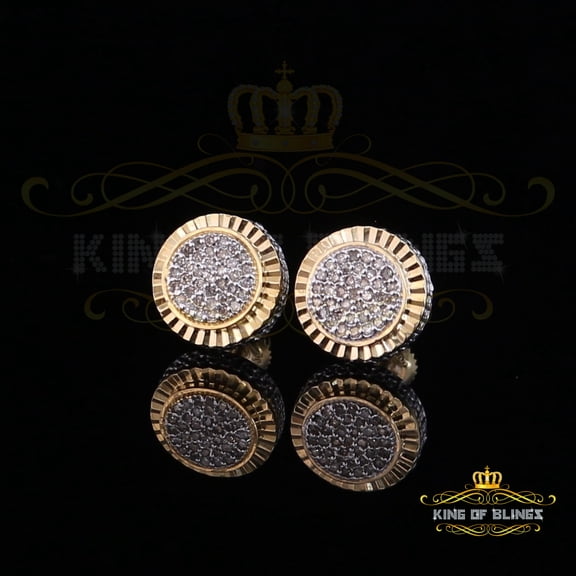 King of Bling's 0.10ct Diamond 925 Sterling Silver Yellow Round Earring For Men's / Women's