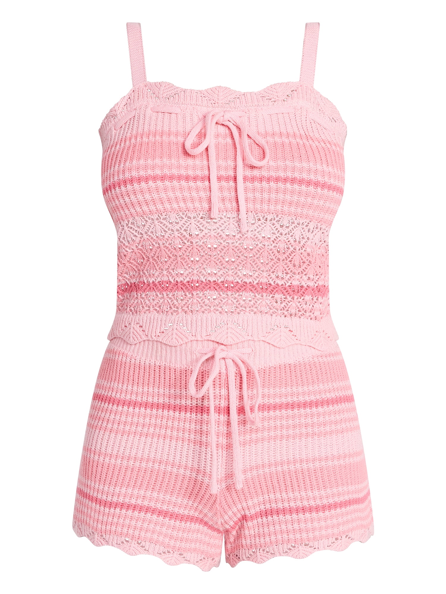 No Boundaries Mixed Stitch Cami and Short Set, Women's Sizes XXS-XXL