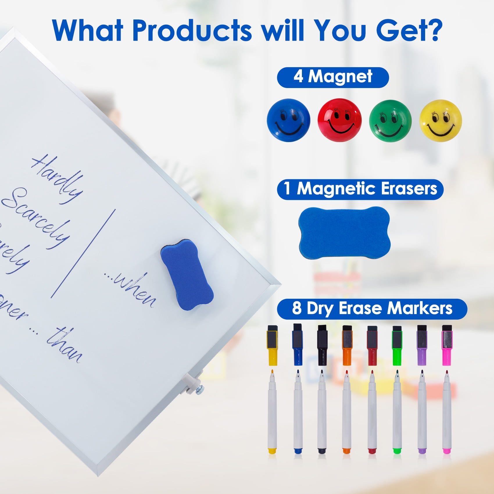 YOLETO Magnetic Desktop Whiteboard with Stand - 16" X 12" Dry Erase Board Double Sided White Board Easel Kit with 8 Markers, 4 Magnets, 1 Eraser - School Supplies, To Do List Memo