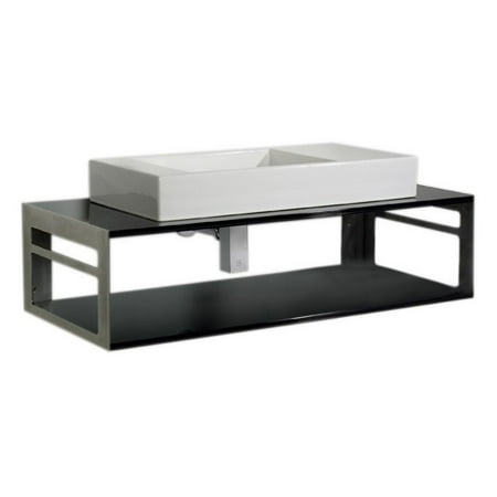 Rectangular Above Mount - Whitehaus WHTWINNG Aeri Counter Top and Shelf Unit with Towel Rails and Rectangular Above Mount Porcelain Basin