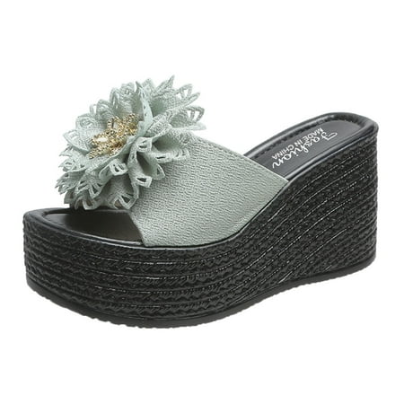 

Wedges for Women Womens Fashion Wedges Open Toe Knot Beach Shoes Roman Slippers Sandals Pu Green 37