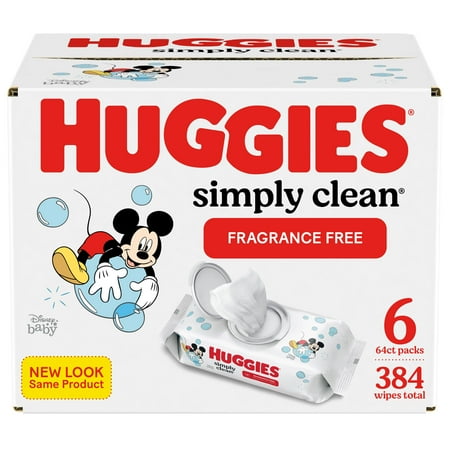 UPC: 0036000487626 | Huggies Simply Clean Unscented Baby Wipes 6 Flip-Top Packs (384 Wipes Total)