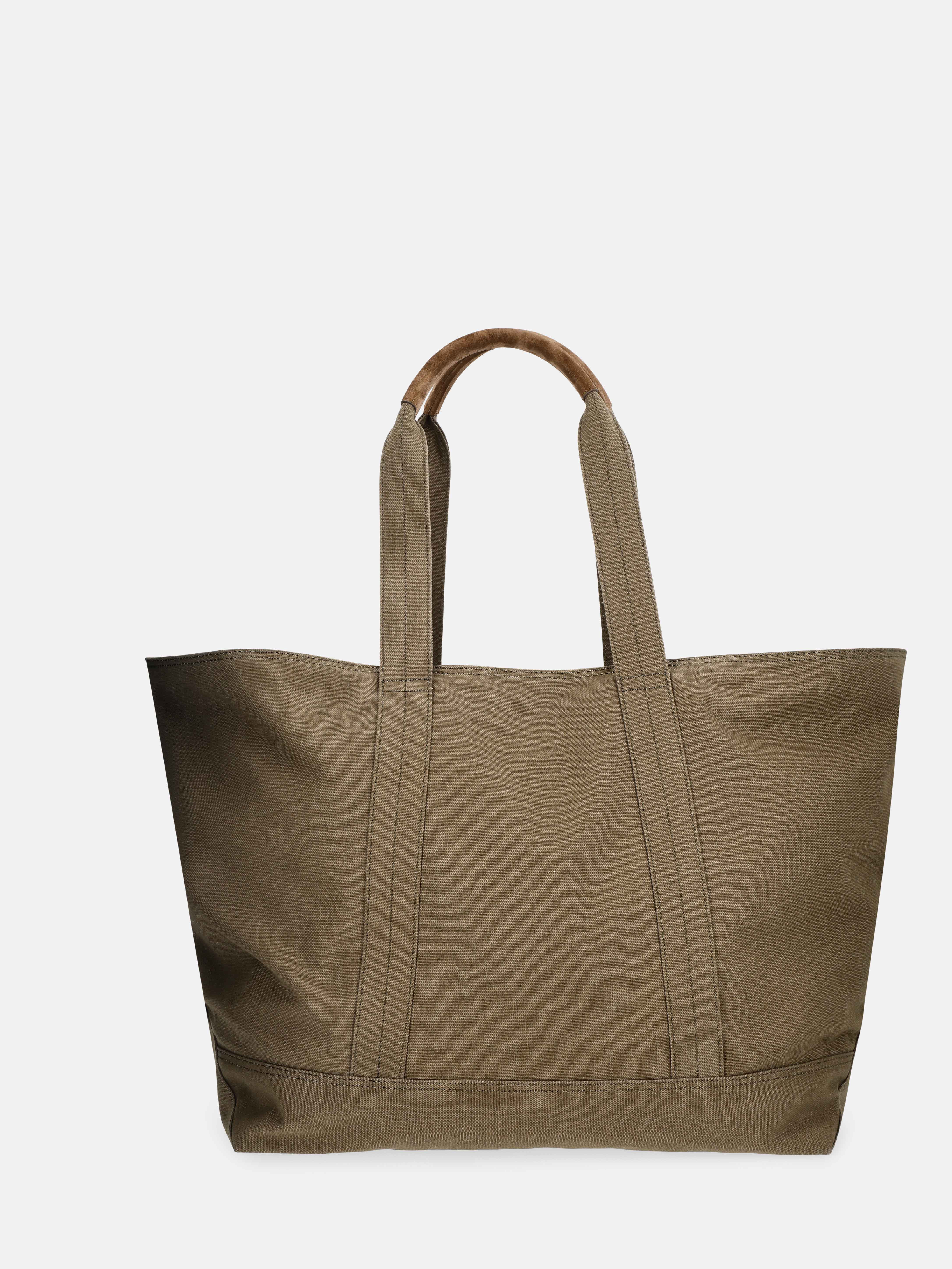 Free Assembly Unisex Large Cotton Canvas Tote Bag with Leather Handles, Green
