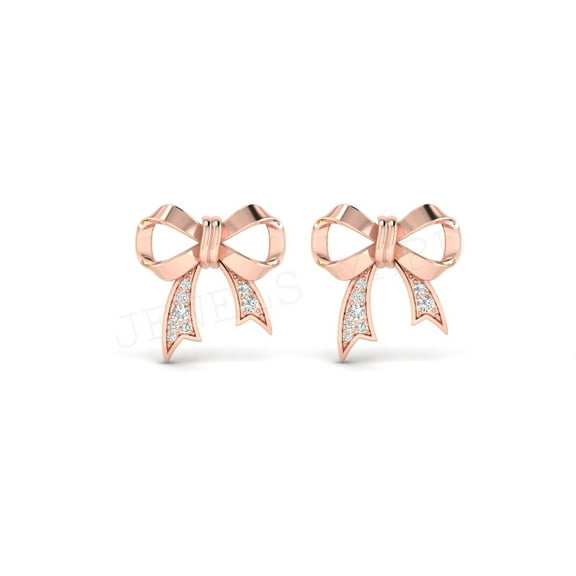 Bow Earrings Ribbon Stud Earrings for Women 925 Sterling Silver 14K Rose Gold Plated Gift For Women