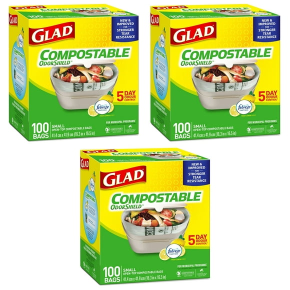 Glad Compostable Garbage Bags, 100-pk (Pck of 3)