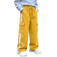 thumbnail image 6 of Kids Cargo Pants Boys Casual Side Stripe Wide Leg Elastic Waist Drawstring Trousers with Multi Pockets for Daily Outdoor, 6 of 9