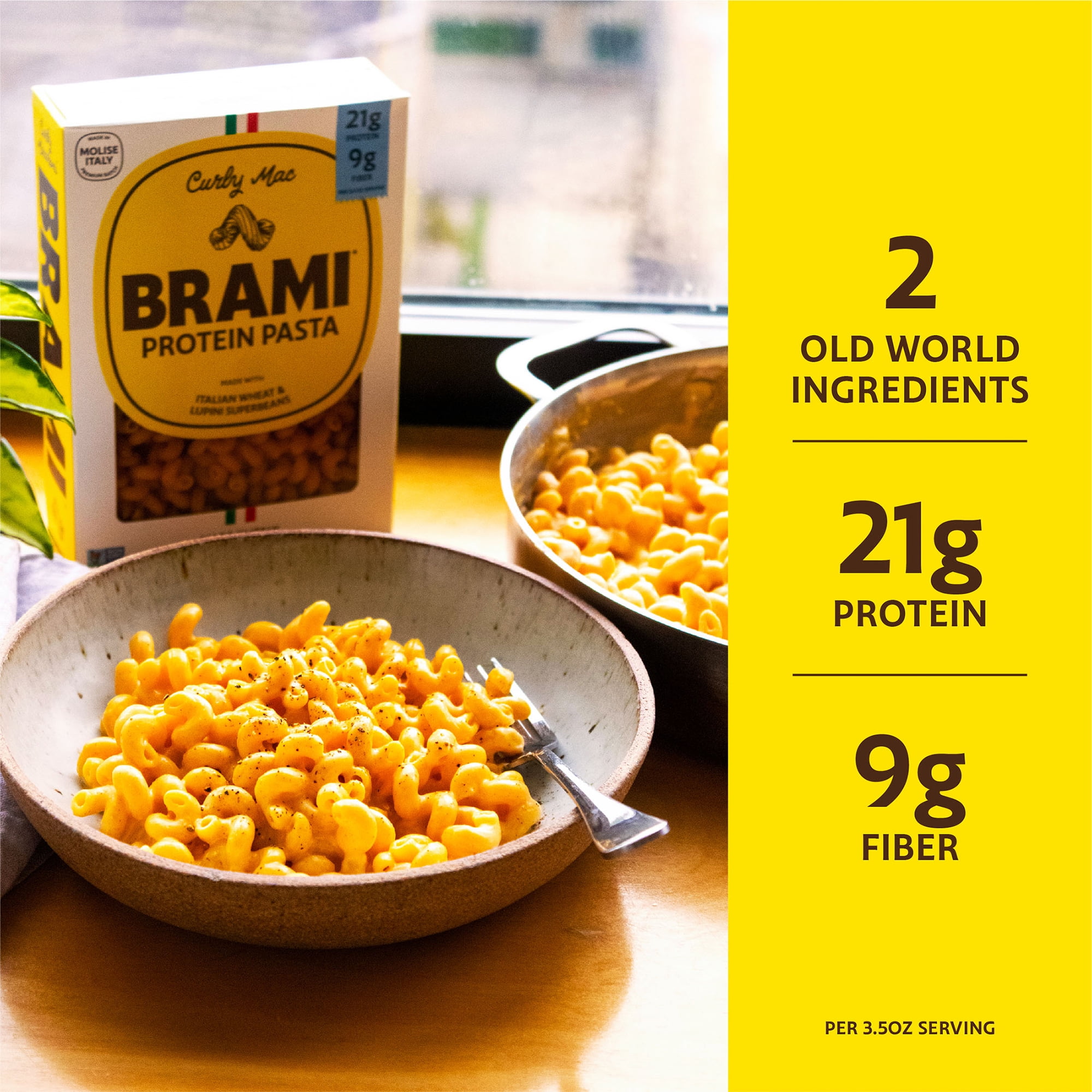 (2 pack) Brami Curly Mac High Protein Pasta, 21g Protein, High Fiber, Shelf-Stable Noodles, 12 oz Box