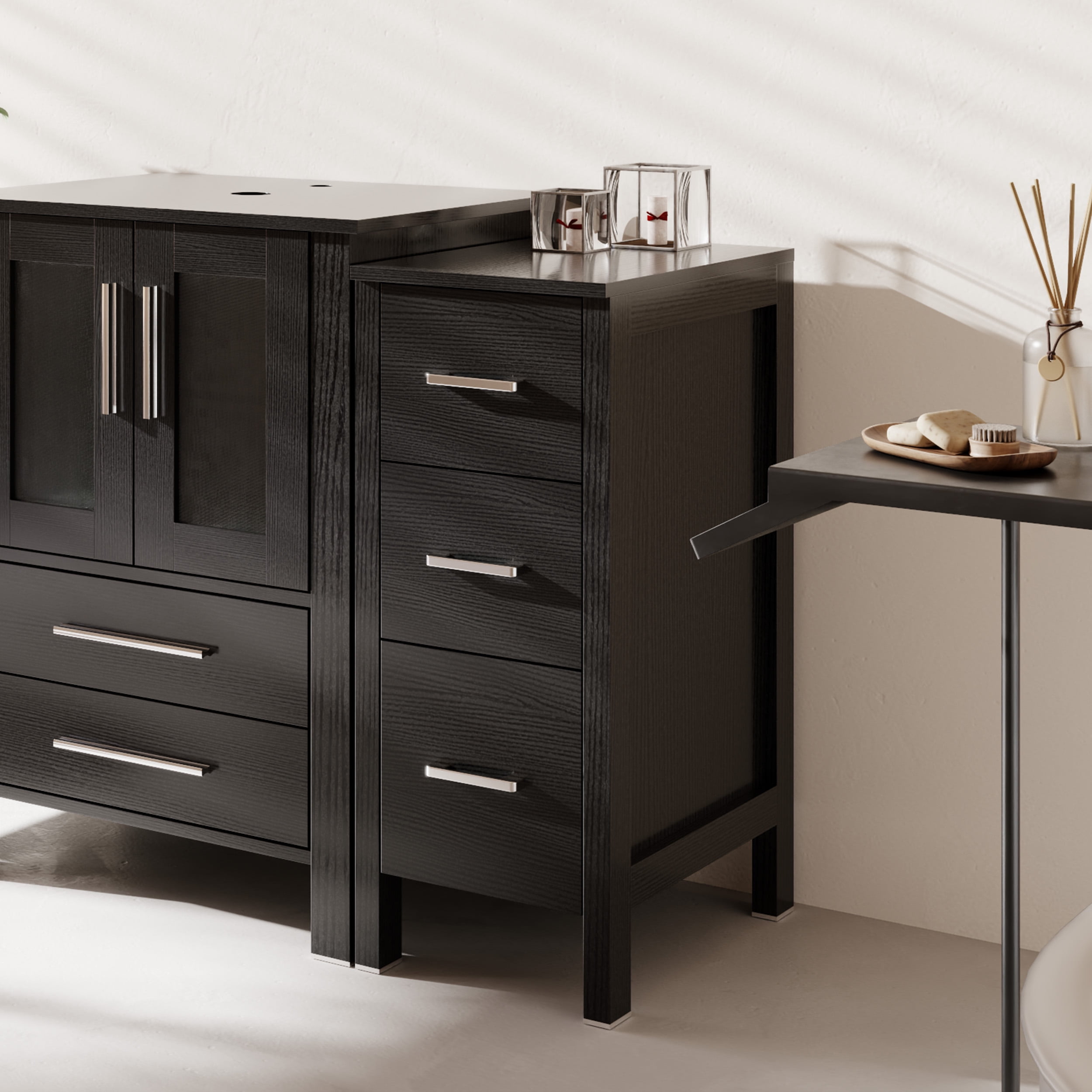 Eclife 12" Freestanding Bathroom Cabinet with 3 Drawers, Black