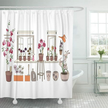 Windowsill Herb Garden - PKNMT Flower Pots with Herbs and Vegetables Gardening Tools Plants Growing on Window Sills Waterproof Bathroom Shower Curtains Set 66x72 inch