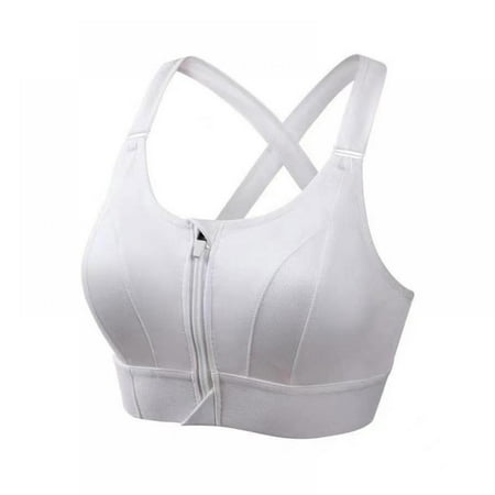 

Baywell Zip Front Sports Bra Molded Cup High Impact Adjustable Straps Wireless Running Workout Bra Post Surgery Surgical White US XS-4XL