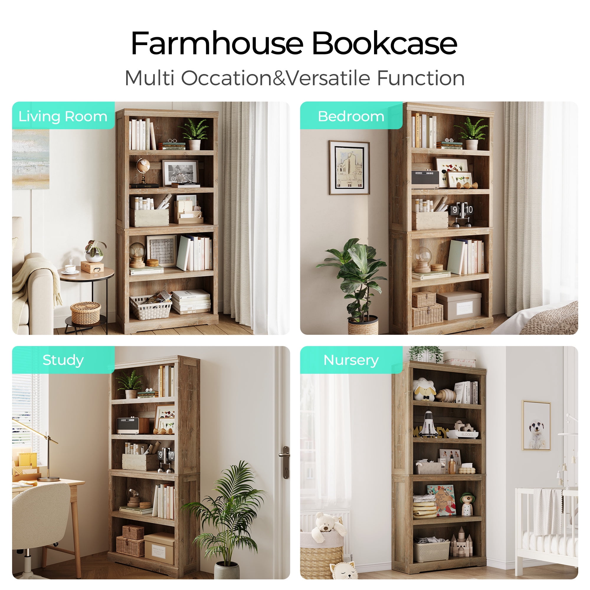Linsy Tall Scratch-Resistant Shelf Storage Organizer Bookcase, 4016" x 14.96" x 10.43", Light Brown
