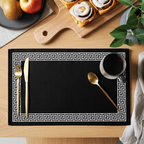 Table Placemats Set of 4 White Simple Geometric Pattern Washable Place Mats Art Texture on Black Non-Slip Insulation Table Mats for Kitchen Dining Party Decoration,13x19 Inch