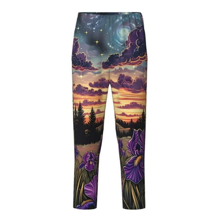 Fuzoiu Starry Night Purple Irises Print Teenagers Pajama Pants Lounge Pants with 2 Pockets Elastic Waist Kids Sleep Bottoms Comfy Sleepwear PJ Bottoms for Kids-Medium