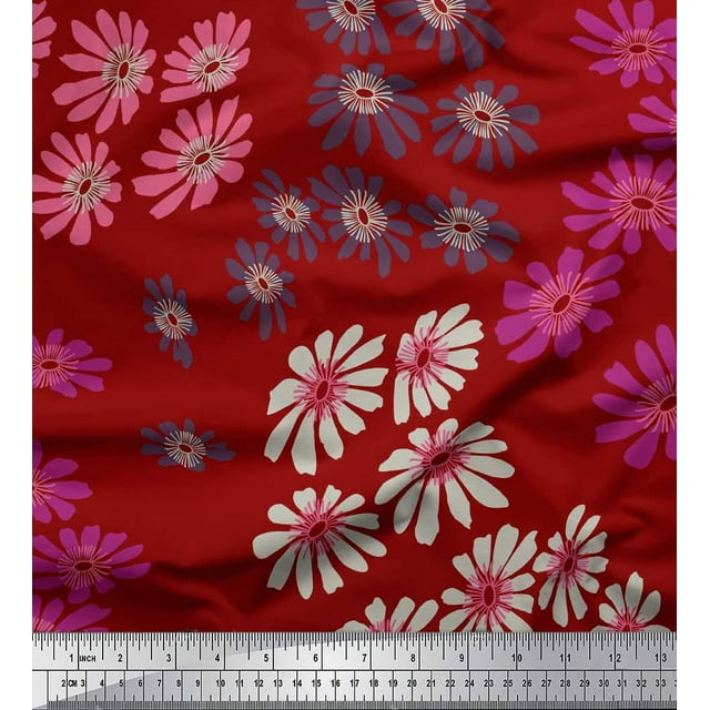 Soimoi Crepe Silk Fabric Artistic Flower Print Fabric by the Yard 42 Inch Wide