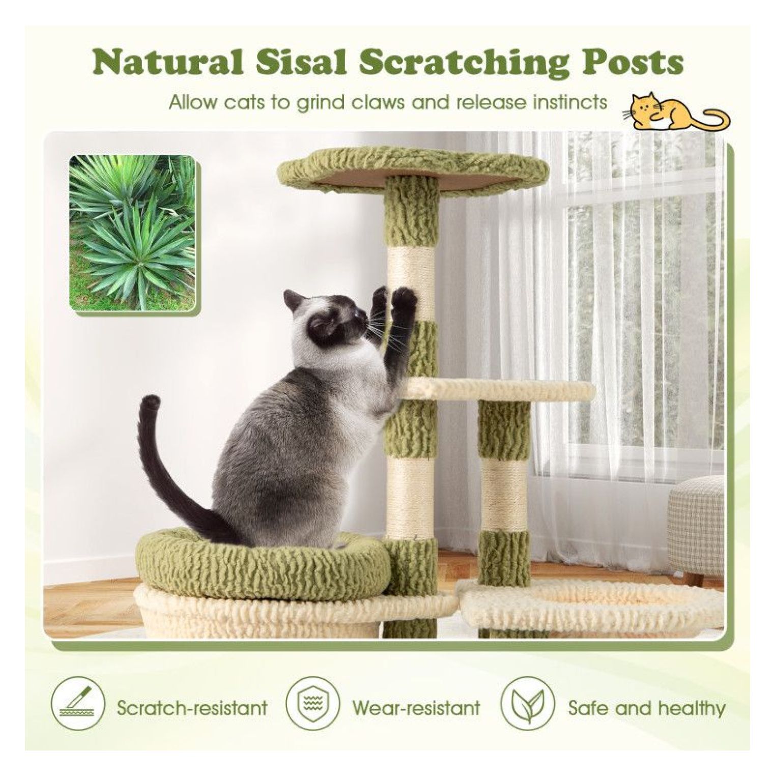 FASCK 38 Inch Tall Aesthetic Kitten Tower, Multi-Level Cat Tree with Condo, Plush Bed & Scratching Posts, Cute Cat Furniture for Indoor Cats
