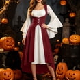 thumbnail image 5 of Ounisa Women's Renaissance Medieval Long Sleeve Square Neck Lace Up Corset Dress, Victorian Gothic Halloween Costume Party Gown, 5 of 8