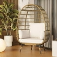 thumbnail image 5 of Oversized Wicker Egg Chair with Metal Stand, Waterproof & UV Resistant, Thick Removable Cushion, Indoor Outdoor Patio Lounge, PE Rattan Egg-Shaped Seat for Garden, Balcony, Porch - Beige, 5 of 7