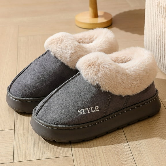 Fnooota Womens Cozy Boots, Casual Warm Non Slip Pull on Winter Snow Fur Lined Boots Gray Size 10-10.5
