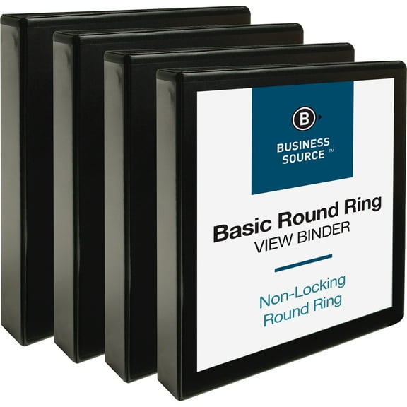 Business Source Round Ring View Binder - 1 1/2" Binder Capacity - Letter - 8 1/2" X 11" Sheet Size - 350 Sheet Capacity - Round Ring Fastener(s) - 2 Internal Pocket(s) - Chipboard, Polypropylene -