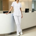thumbnail image 5 of IUYRTFE Women V Neck Scrub Set Elastic Waist Drawstring Pants with Pockets for Medical Workwear, 5 of 9