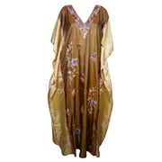 Mogul Womens Kaftan Double Shaded Silk Floral Embroidered Kashmiri Caftan Evening Wear Stylish And Comfortable Kaftan Maxi Beige Brown Aloha Designer Caftan Christmas Gift