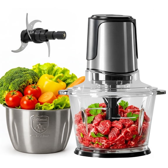 Haysky Electric Food Processors, Meat Grinder & Vegetable Chopper, 8 Cups Dual-Bowls, Stainless Steel Blades, Black