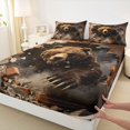 thumbnail image 4 of Castle Fairy Brick Break Bear Bed Sheets 4-Piece for Teens,Rubble Smoke Backdrop Full Size Sheets,Brown Red Gray,1 Fitted Sheet, 1 Flat Sheet and 2 Pillowcases, 4 of 6