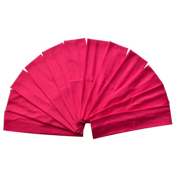 12 Piece HOT PINK Cotton Lycra Stretch Headbands for Sports and Embellishing - Excellent for Heat Transfer & Embroidery