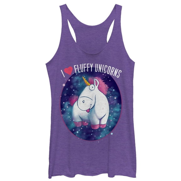 Women's Despicable Me Love Fluffy Unicorns  Racerback Tank Top Purple Heather Large