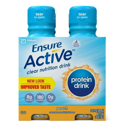 Ensure Active Clear Nutrition Drink, Peach, 10 fl oz (3-4 Packs)