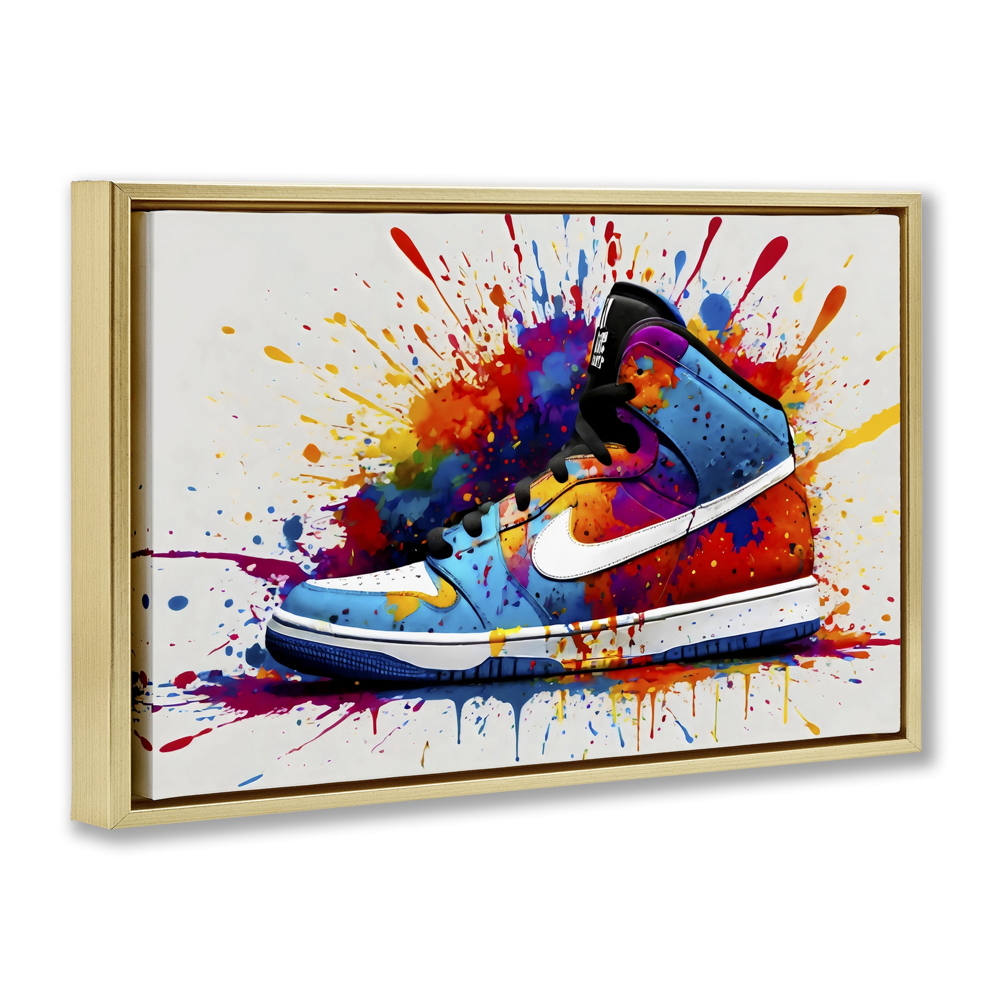 Stupell Industries Centric Sneaker Splash Gold Framed Floater Canvas Wall Art, design by Creative Studio
