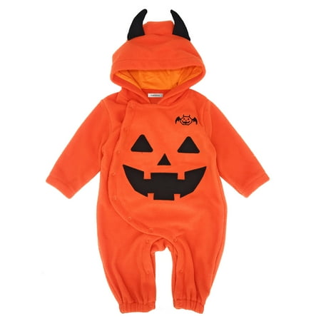StylesILove Baby Toddler Halloween Fleece Chic Pumpkin Costume Hooded Romper (95/18-24