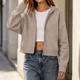 thumbnail image 5 of Women Cropped Zip Up Hooded Jacket, Solid Color Long Sleeve Drop Shoulder Casual Outerwear Layering Coat S‑XXL Coffee L(L), 5 of 9