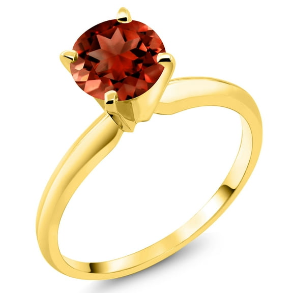 Gem Stone King 14K Yellow Gold Red Garnet Solitaire Engagement 4-Prong Ring for Women | 1.00 Cttw | Round 6MM | Gemstone January Birthstone | Size 9