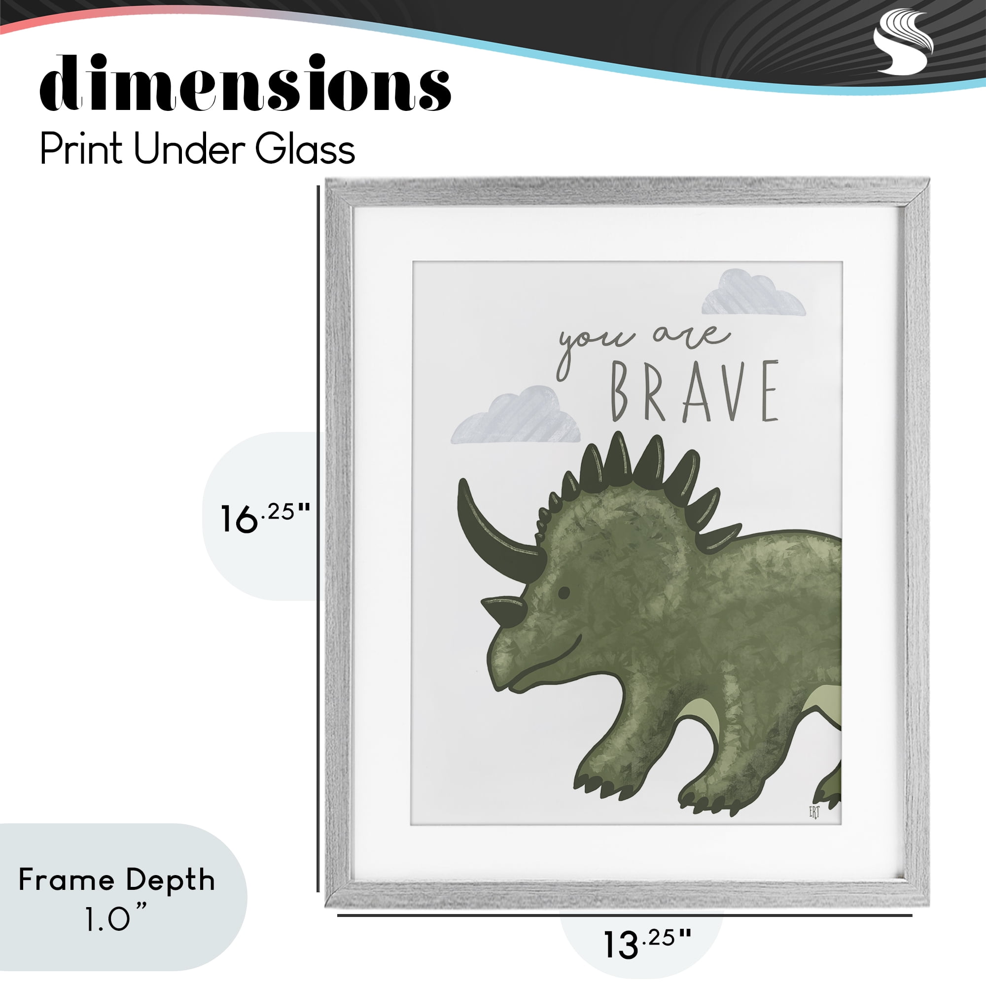 Stupell Industries You Are Brave Dinosaur Gray Framed Print Under Glass, design by Elizabeth Tyndall