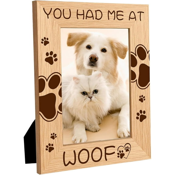 Pet Picture Frame Dog Paw Wood oto Frames Cat Engraved Display Wooden Tabletop Postcard Frame for Hanging Wall Birthday Christmas Home Gifts Desk Decor 4 x 6 Inch-You Had Me At Woof Mixed Color