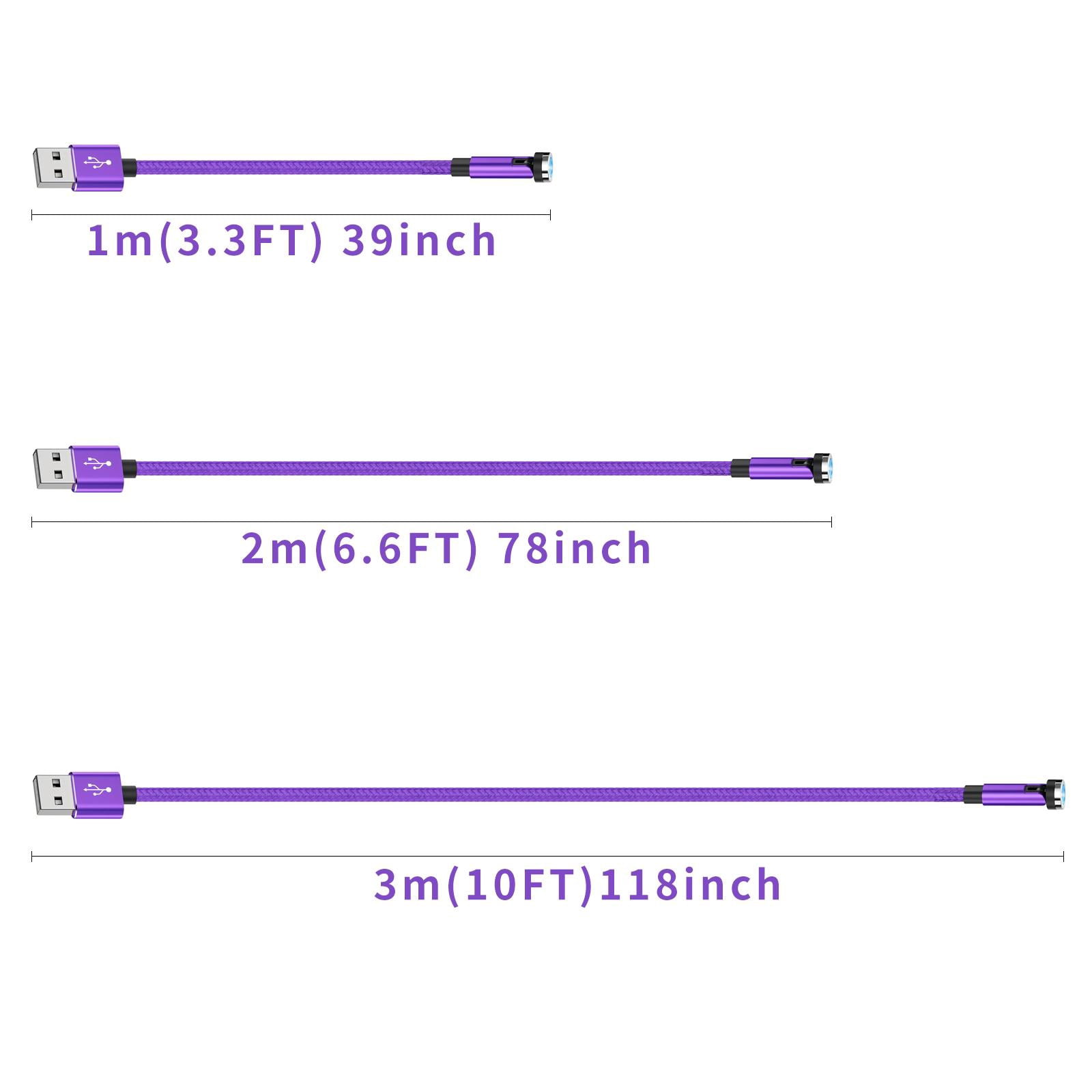 Magnetic Charging Cable 540° Rotating Magnetic Phone Charger [6-Pack, 3ft/3ft/3ft/6ft/6ft/10ft] 3 in 1 Magnetic Charger Cable Nylon Braided Magnetic USB Cable for i-P/Micro USB/Type C Device-Purple