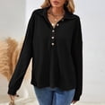 thumbnail image 2 of YFELWZ Chemise à Col en V pour Femmes Grande Taille, Manches Longues, Ample, Mode, Décontractée, Noire m, 2 of 8