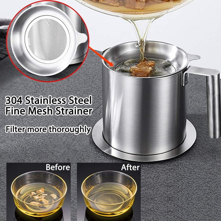  Stainless Steel Bacon Grease Container with Mesh Strainer  Screen,1.2L/5 Cups Cooking Oil Keeper Storage Can for Kitchen: Home &  Kitchen