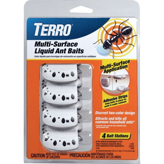 Terro Multi Surface Liquid Ant Baits with Adhesive Strips for Discreet baiting, White