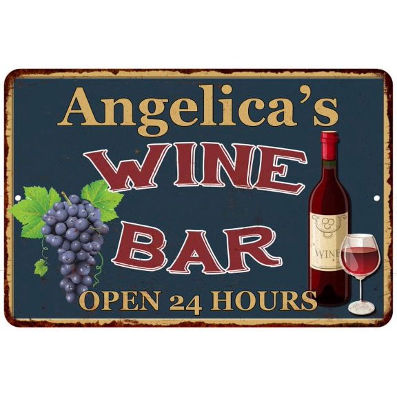 Angelica's Green Wine Bar Sign Wall Decor 8 x 12 High Gloss Metal 208120043891