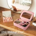thumbnail image 2 of Bolsa de maquillaje transparente con cremallera, estuche de viaje para cosméticos, organizador de belleza para mujeres y niñas, kits de bolsa de maquillaje de piel Saffiano resistente con ventanas tr Namotu CRMR-ST25, 2 of 6