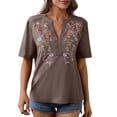 thumbnail image 2 of PNTUTB Women's Fashion Embroidered Patchwork Lace Trim V Neck Loose Comfort Pullover Short Sleeve T Shirts, 2 of 6
