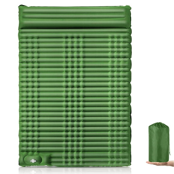 TFixol Tapis de Camping Ultra-Léger Double Auto-Gonflant pour Aventures en Plein Air, 200x130cm, Vert Armée/jaune/bleu Marine/vert Pin, 2200g, Inclus Sac de Transport